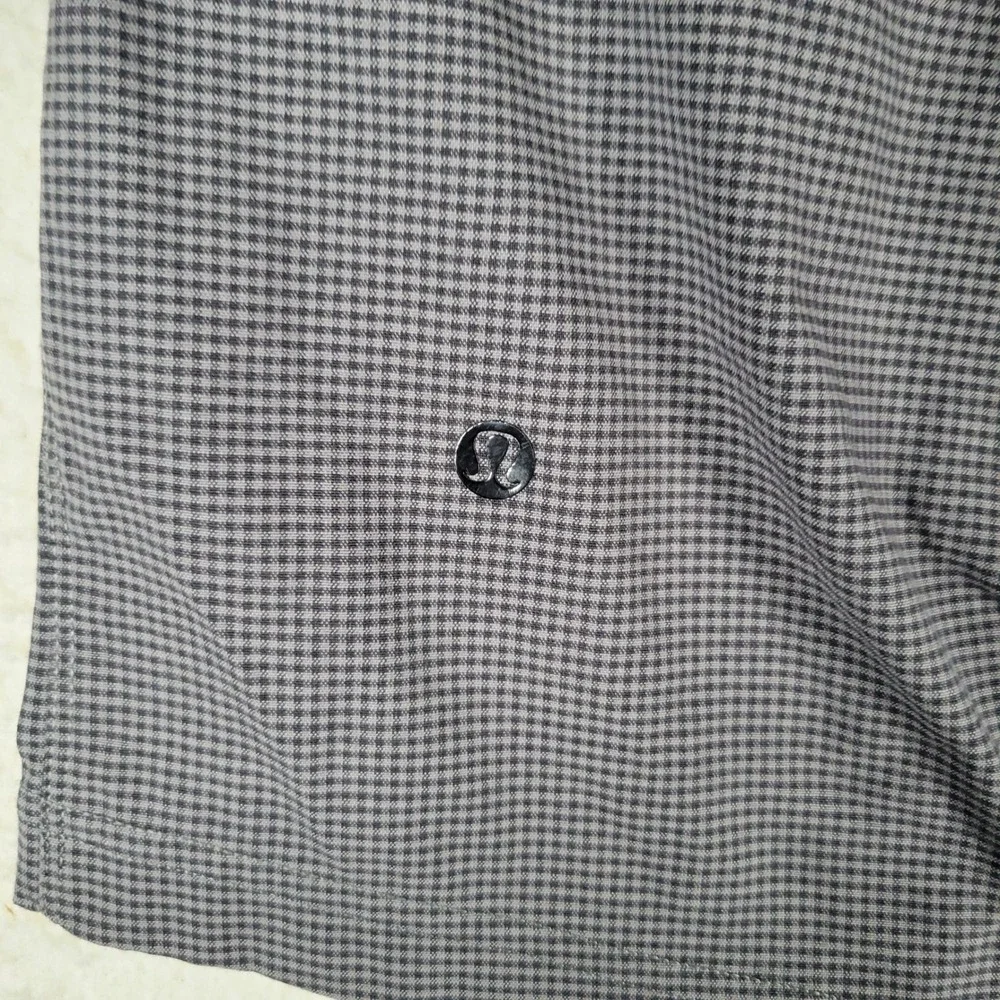 Lululemon Commission Shorts Men 32 Grey Micro Check Stretch Golf Chino 9 Inseam